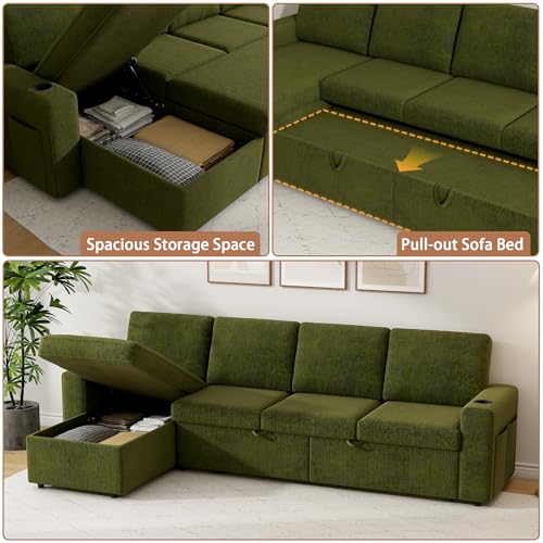 103" L-Shaped Sleeper Sofa Bed with Storage Chaise L436823