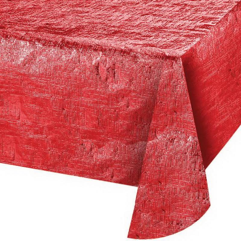 Red Metallic Plastic Table Cover - 12/Case Q4120