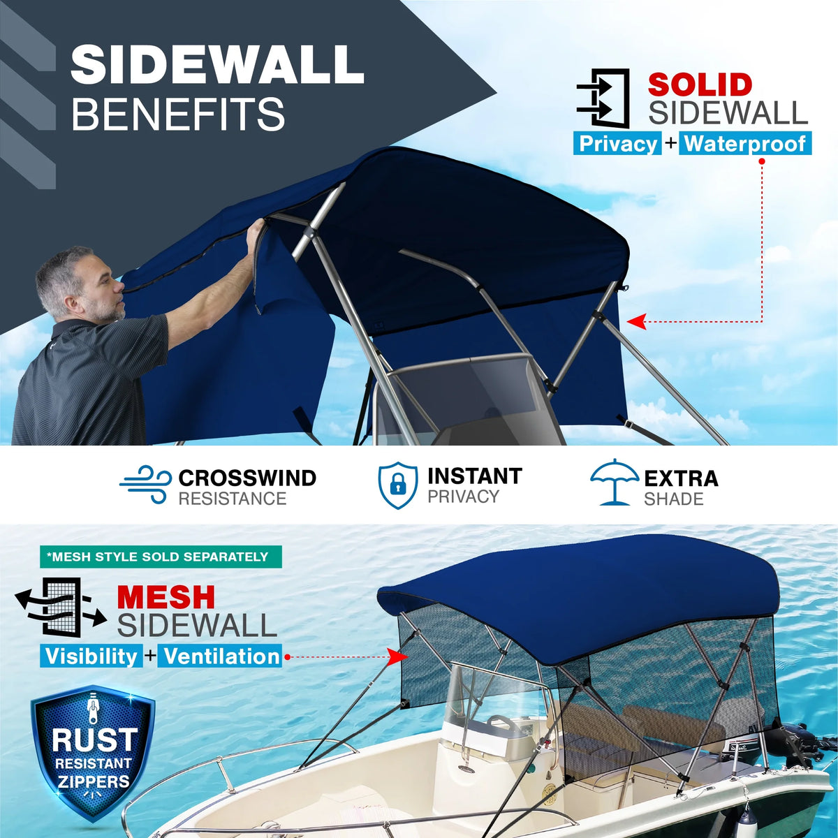 Navy Blue 3-Bow Bimini Top for Boats with Storage Boot Y2291
