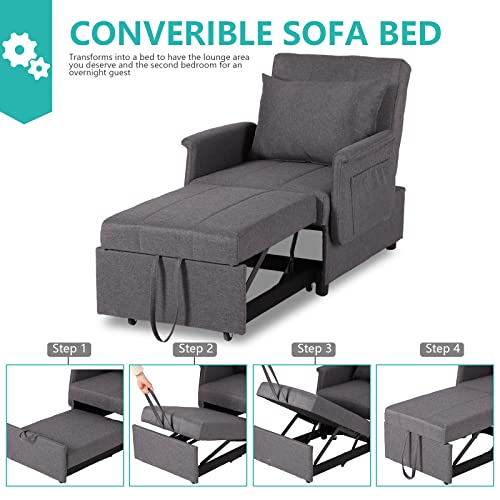 Black Sleeper Chair Bed Sofa with Pillow C309