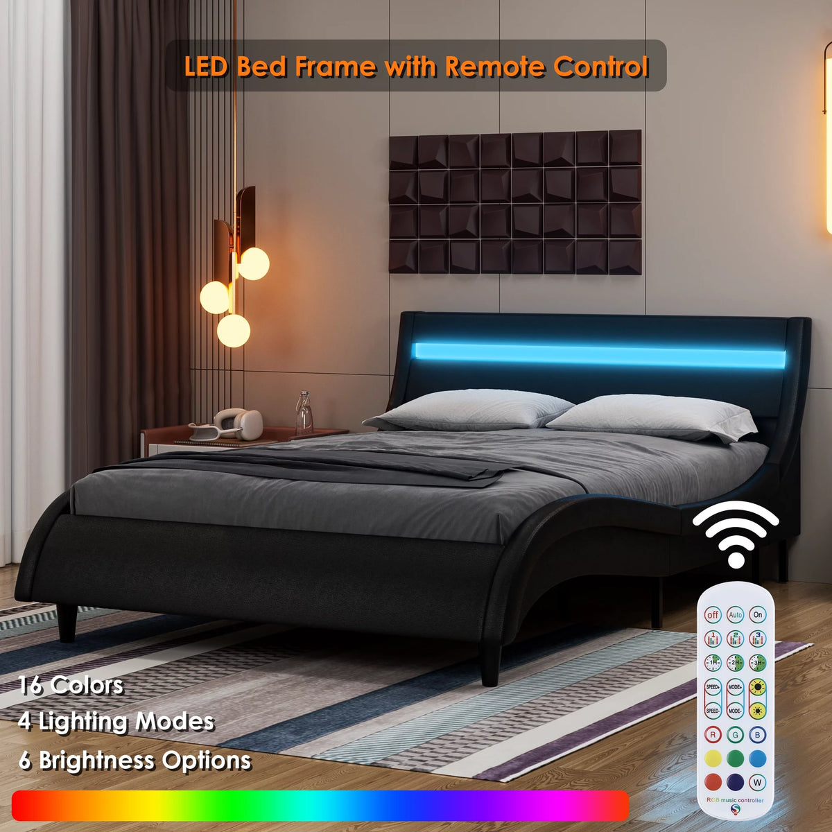 White Queen Size LED Platform Bed Frame C9755