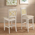Antique White Beige Linen Counter Height Chair Set of 2 N9110