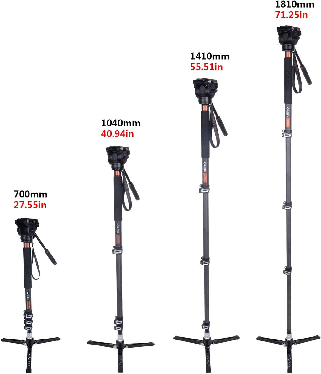 Carbon Fiber 71 inch Telescopic Video Monopod Kit with Fluid Head and Folding Support Base H137