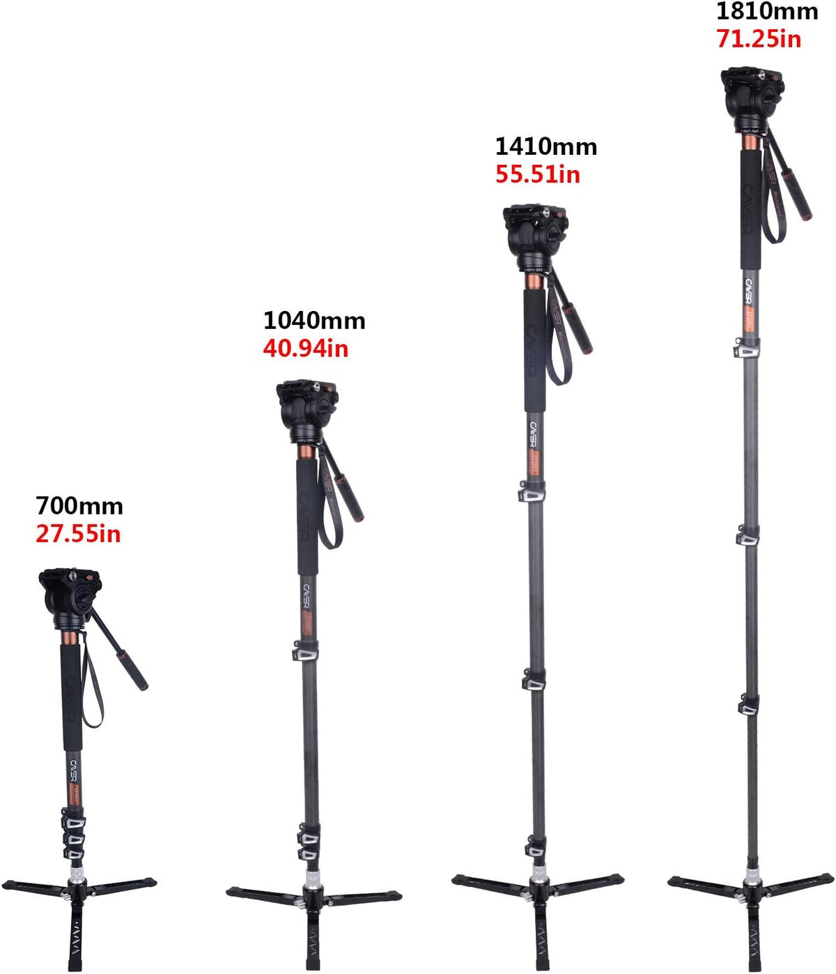 Carbon Fiber 71 inch Telescopic Video Monopod Kit with Fluid Head and Folding Support Base H137