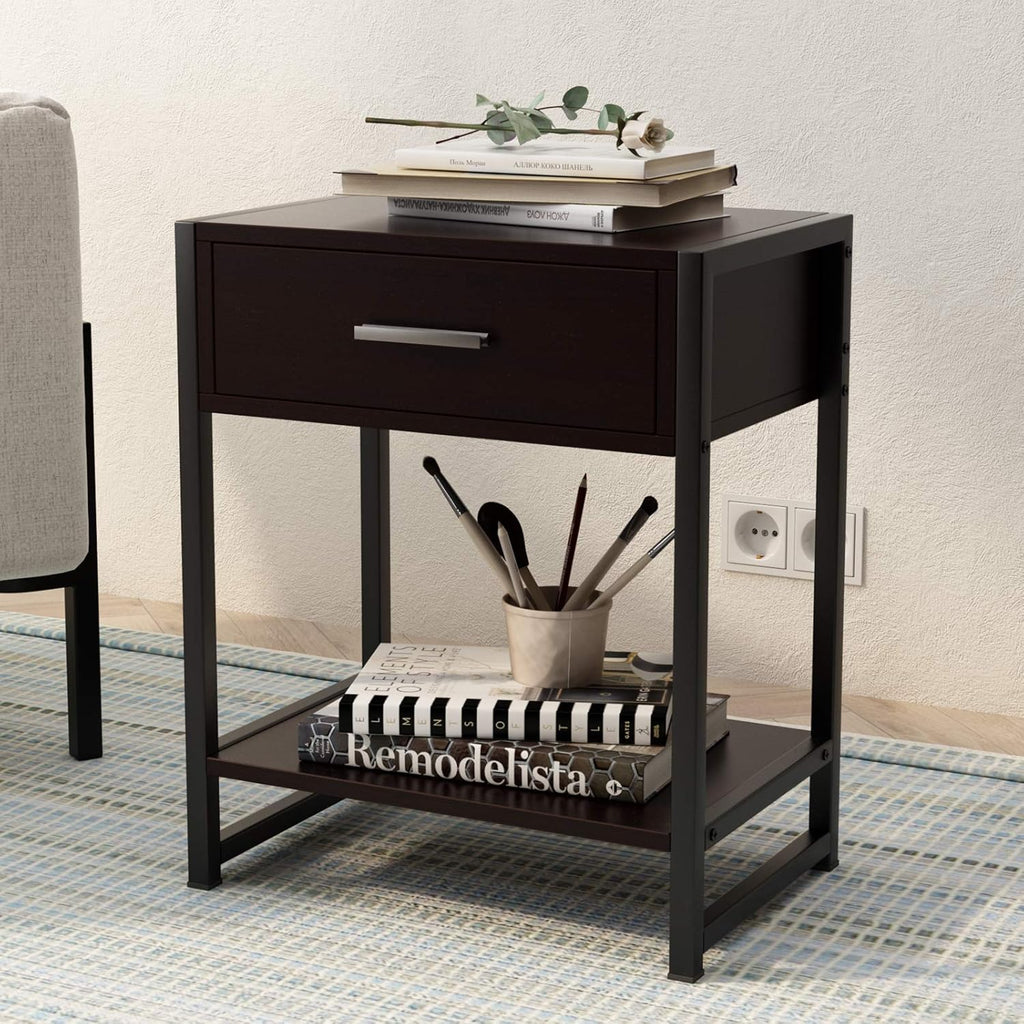 Black-Brown Nightstand Bedroom Side Table C8827