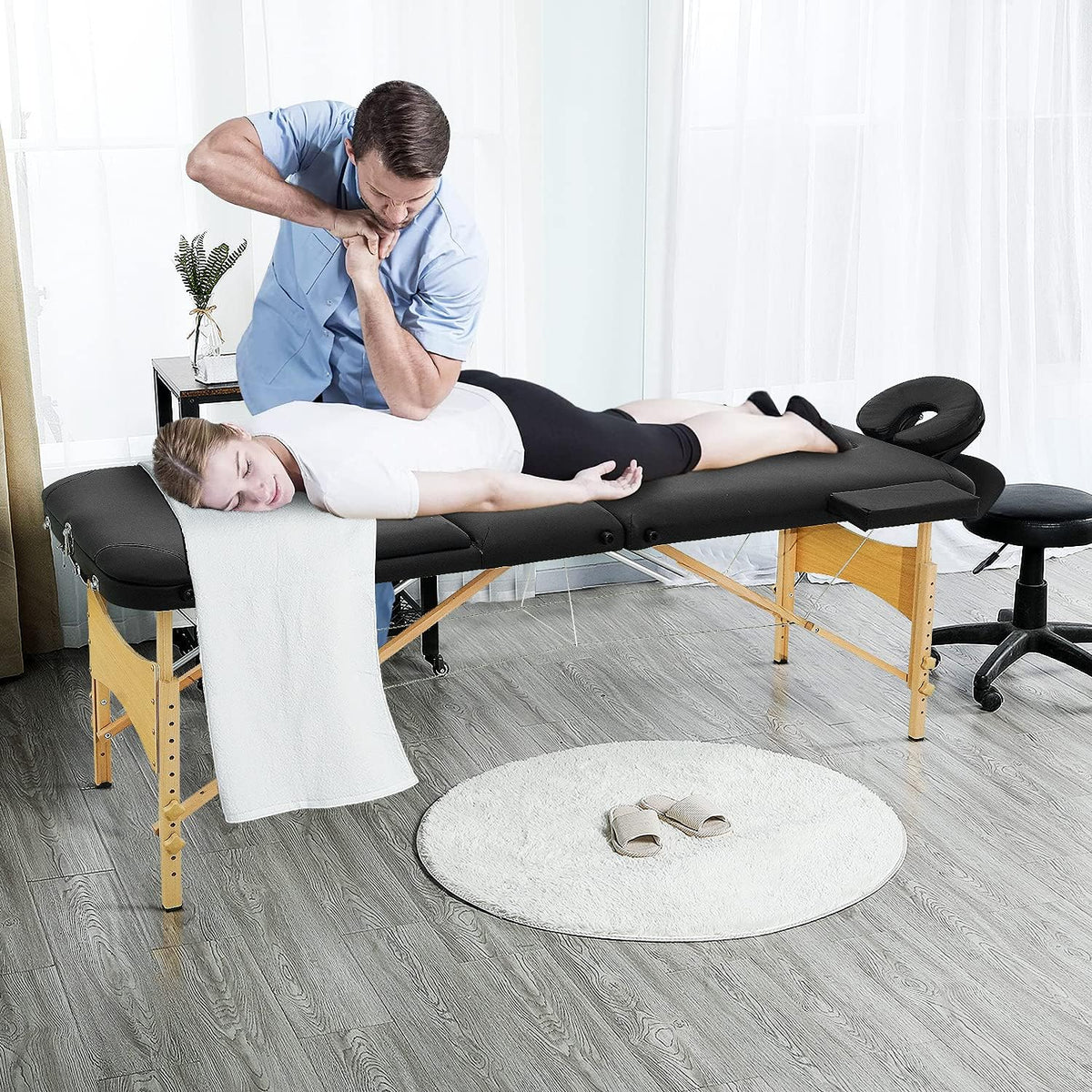 Black 3 Fold Portable Massage Bed with Carrying Case W611