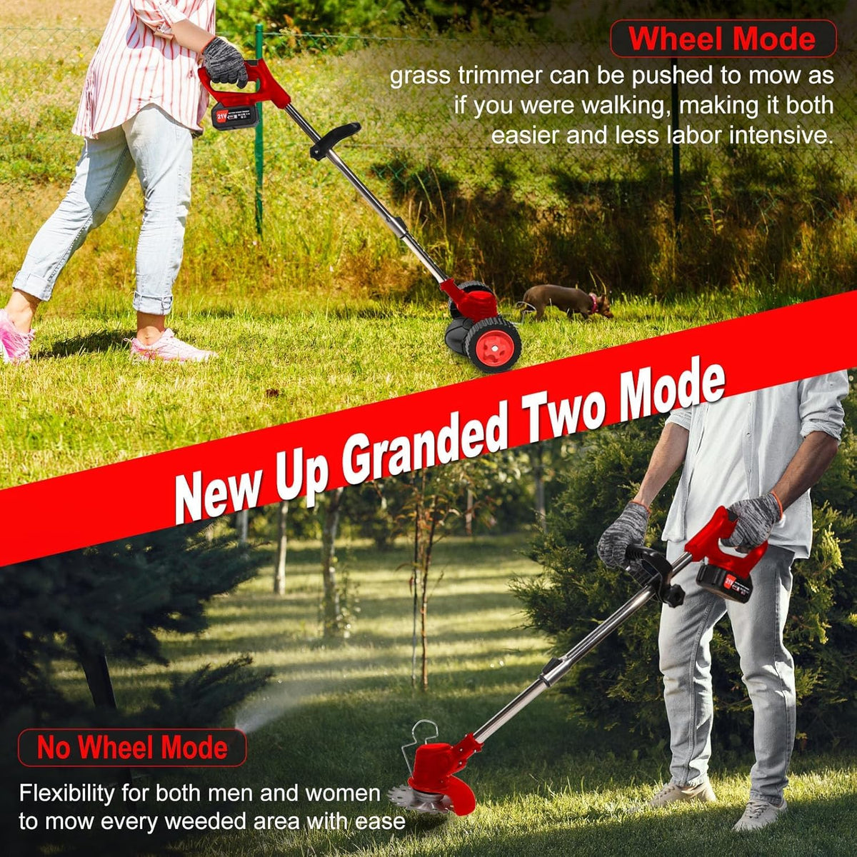 3-in-1 Cordless Battery Powered String Trimmer with 2Pcs 4.0 Ah Battery R6501