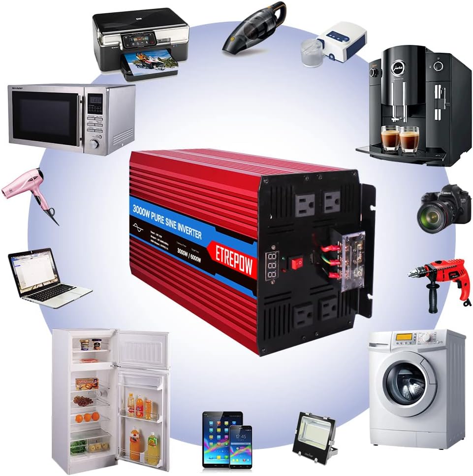 3000 Watt Pure Sine Wave Power Inverter 12V DC to 110V AC E19528