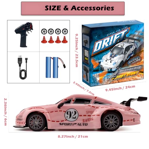 1:24 Scale 4WD RC Drift Car with LED Lights and Drifting Tires H297