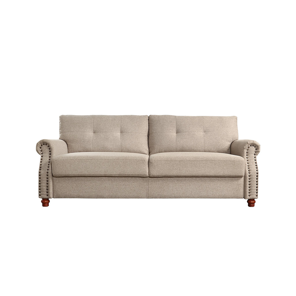 Beige Linen Fabric Upholstery Storage Sofa with Tufted Cushions P161