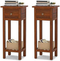 Narrow Wooden End Table Set of 2 with Drawer I351