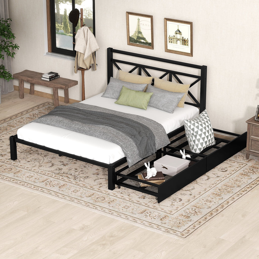 Metal Twin Size Platform Bed with Two Drawers O517578
