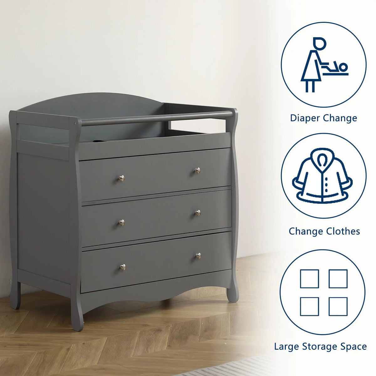Gray 3 Drawer Changing Dresser F3871