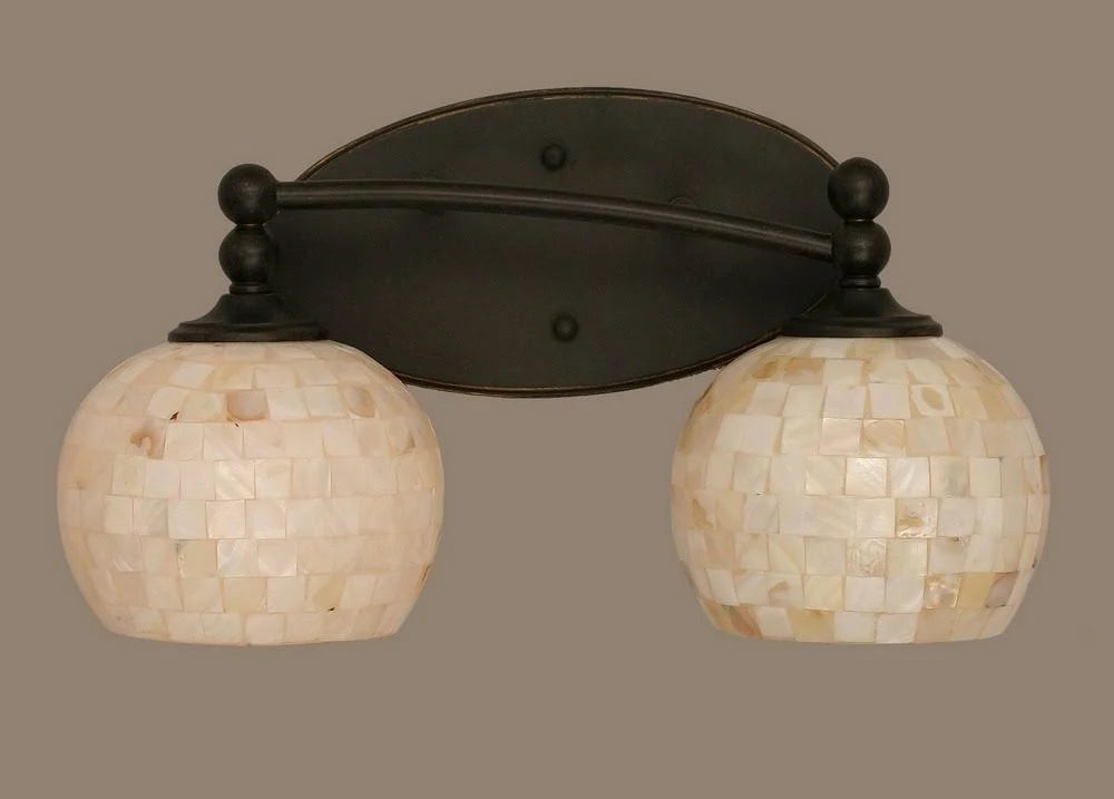 Three Light Bath Bar Dark Granite Finish with Mystic Seashell Glass C540