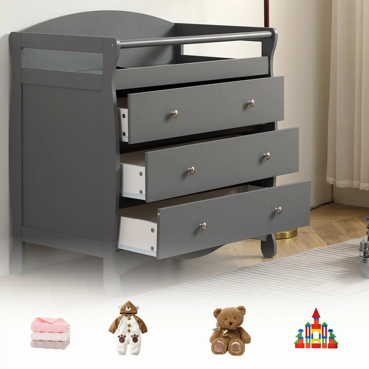 Gray 3 Drawer Changing Dresser F3871