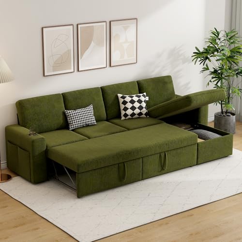 103" L-Shaped Sleeper Sofa Bed with Storage Chaise L436823