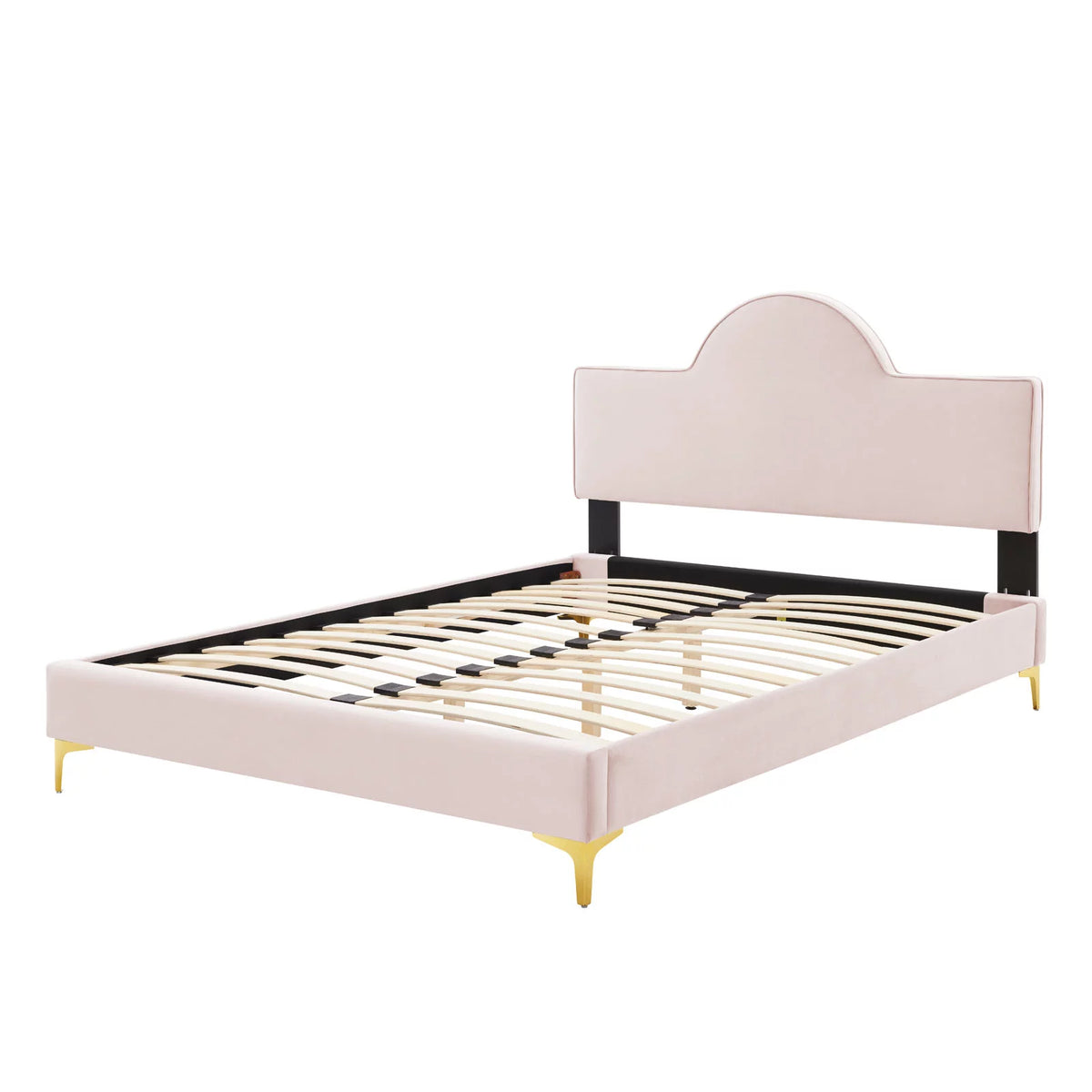 Queen Size Pink Velvet Platform Bed Frame X6728