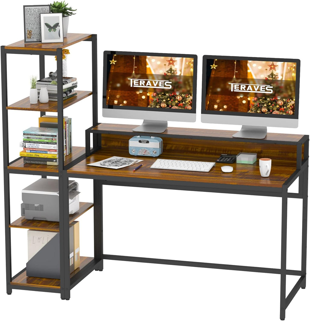 Computer Desk with 5 Tier Shelves 47 Inch White H834