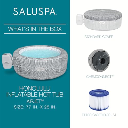 4-6 Person Inflatable Hot Tub, 77" x 28" Round with 140 Jets and Insulated Cover W998065