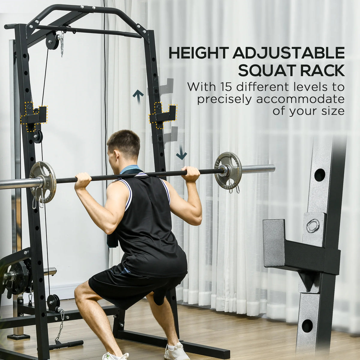 Power Cage with Pulley System Squat Rack Pull up Stand M78212