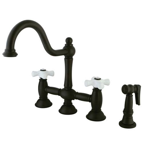 Oil Rubbed Bronze 8-Inch Deck Mount Kitchen Faucet with Brass Sprayer G259