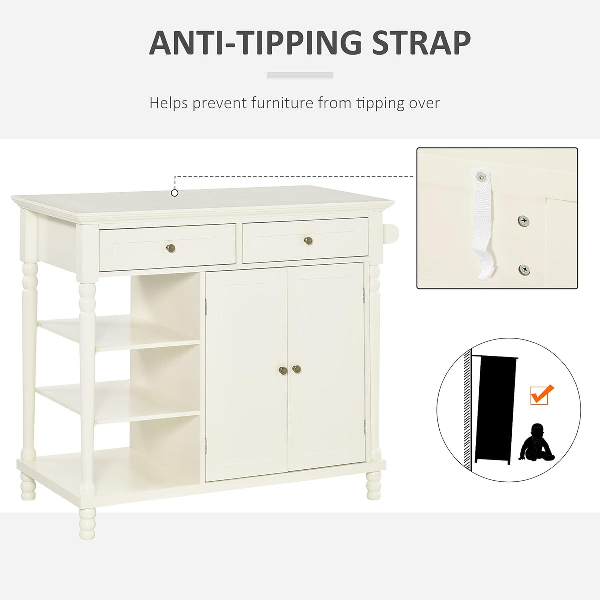 White Kitchen Sideboard Cabinet with 3-Tier Open Shelving and Pine Wood Legs Z52671