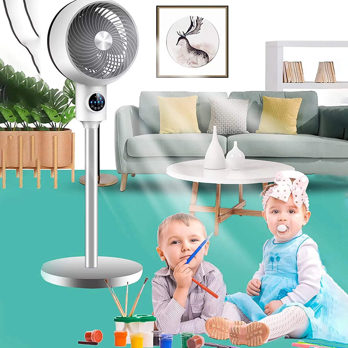 Electric Fan Upright Swing Head Floor Standing Air Circulation Fan Remote Control Y6585