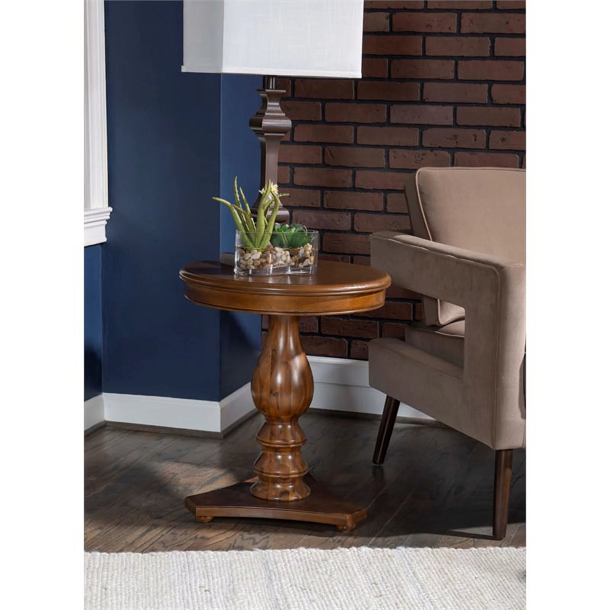 Round Wood Side Table with Pedestal Base V112