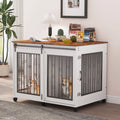 44" Wooden Dog Crate End Table with Wheels K514004