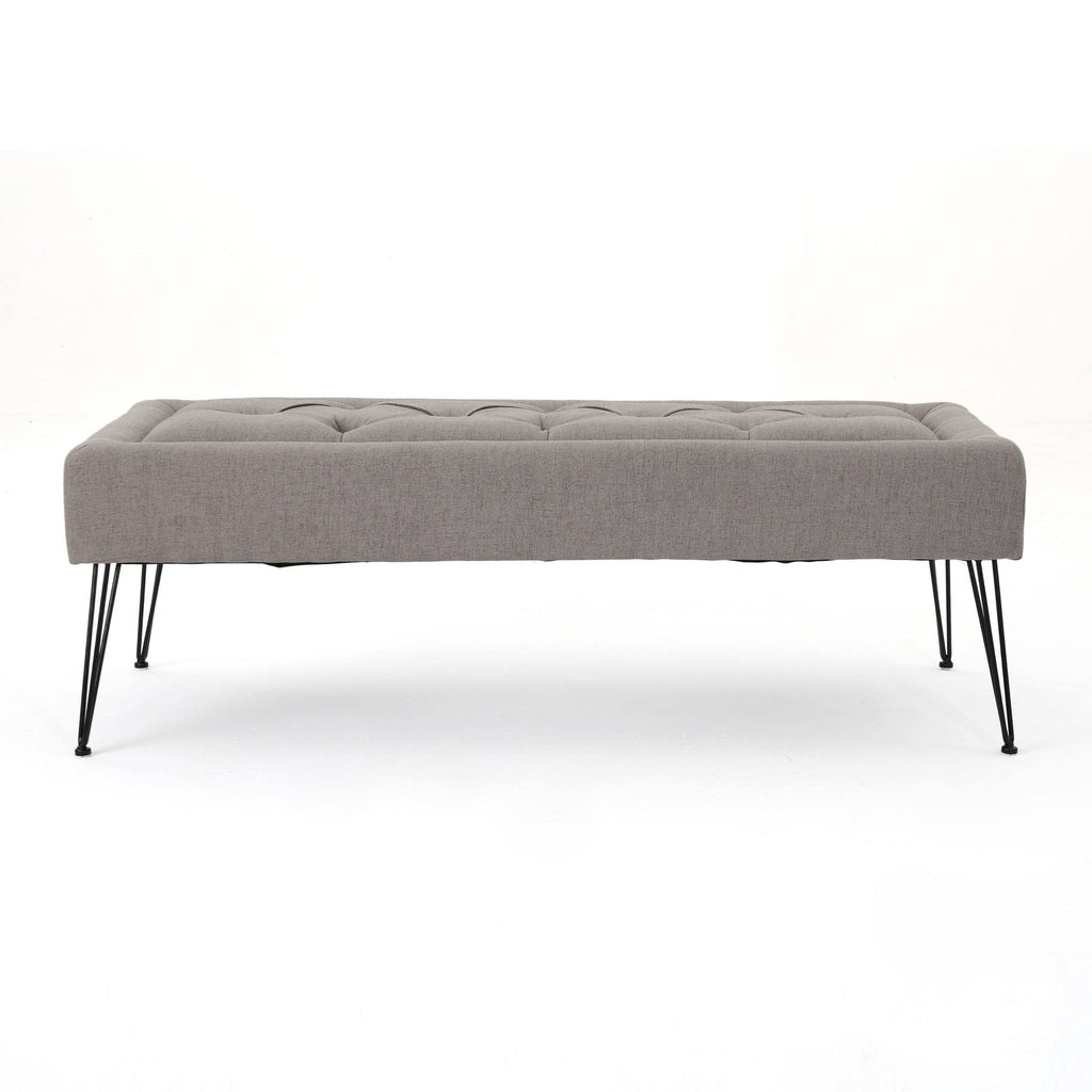 Grey Rectangle Tufted Fabric Ottoman Bench Y413390