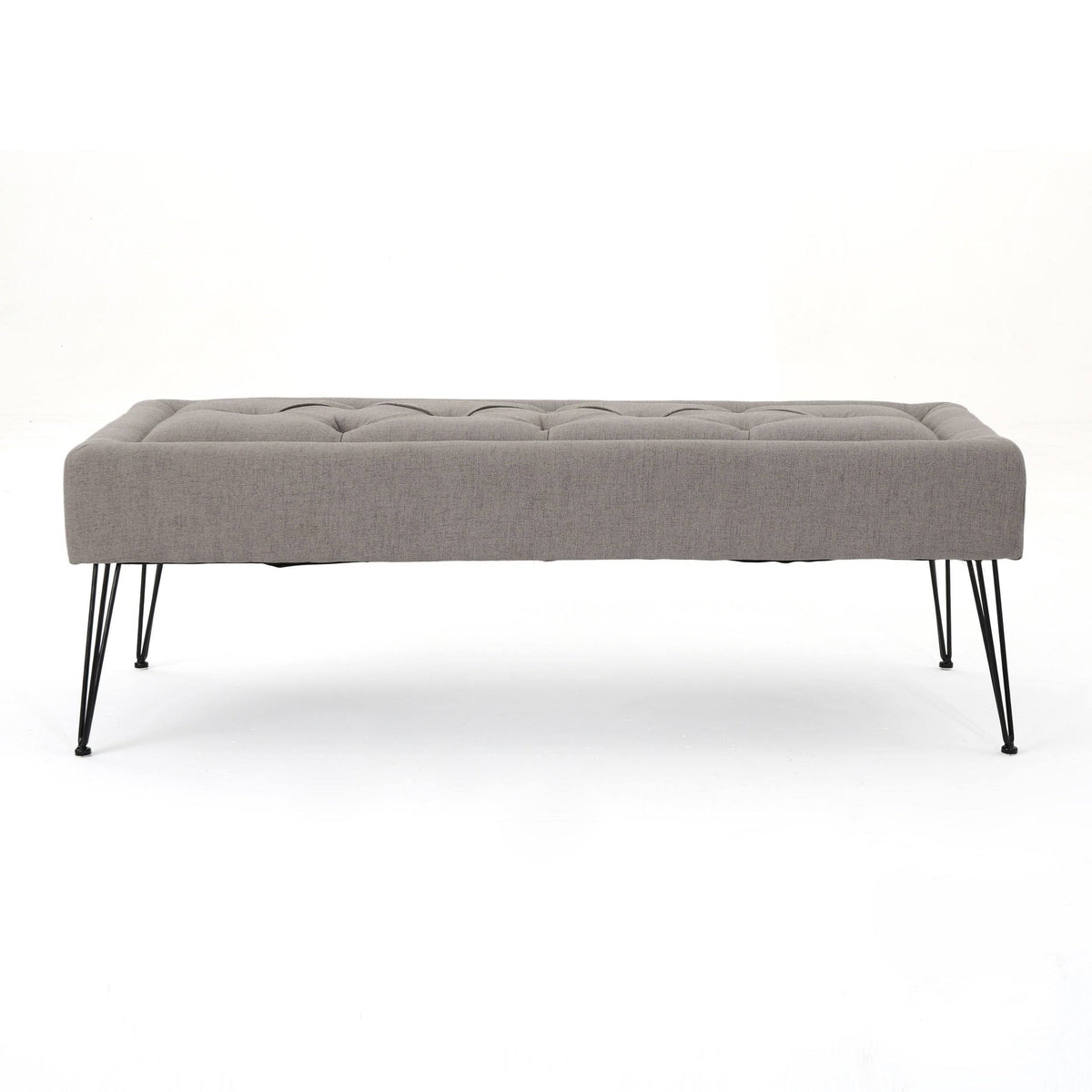 Grey Rectangle Tufted Fabric Ottoman Bench Y413390