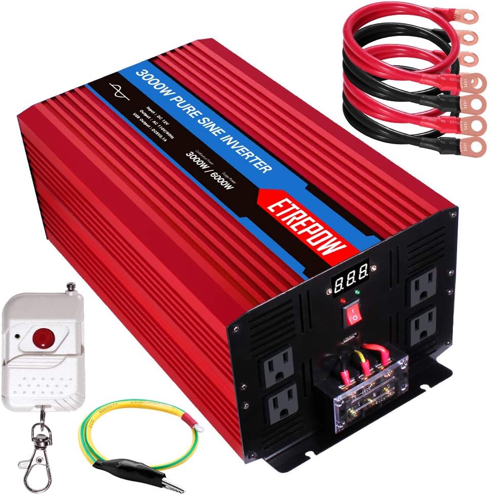 3000 Watt Pure Sine Wave Power Inverter 12V DC to 110V AC E19528