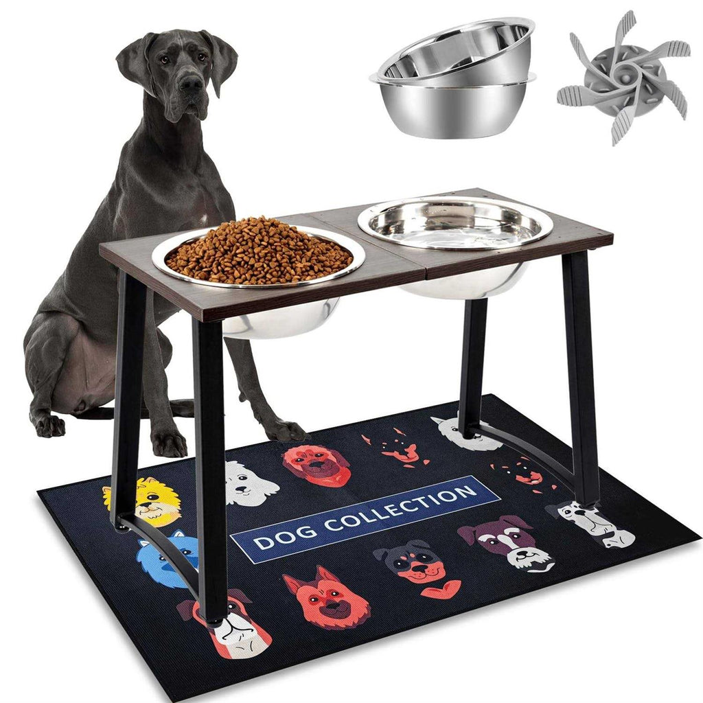 Elevated Dog Bowls with 2 X-Large Stainless Steel Bowls and Slow Feeder K120