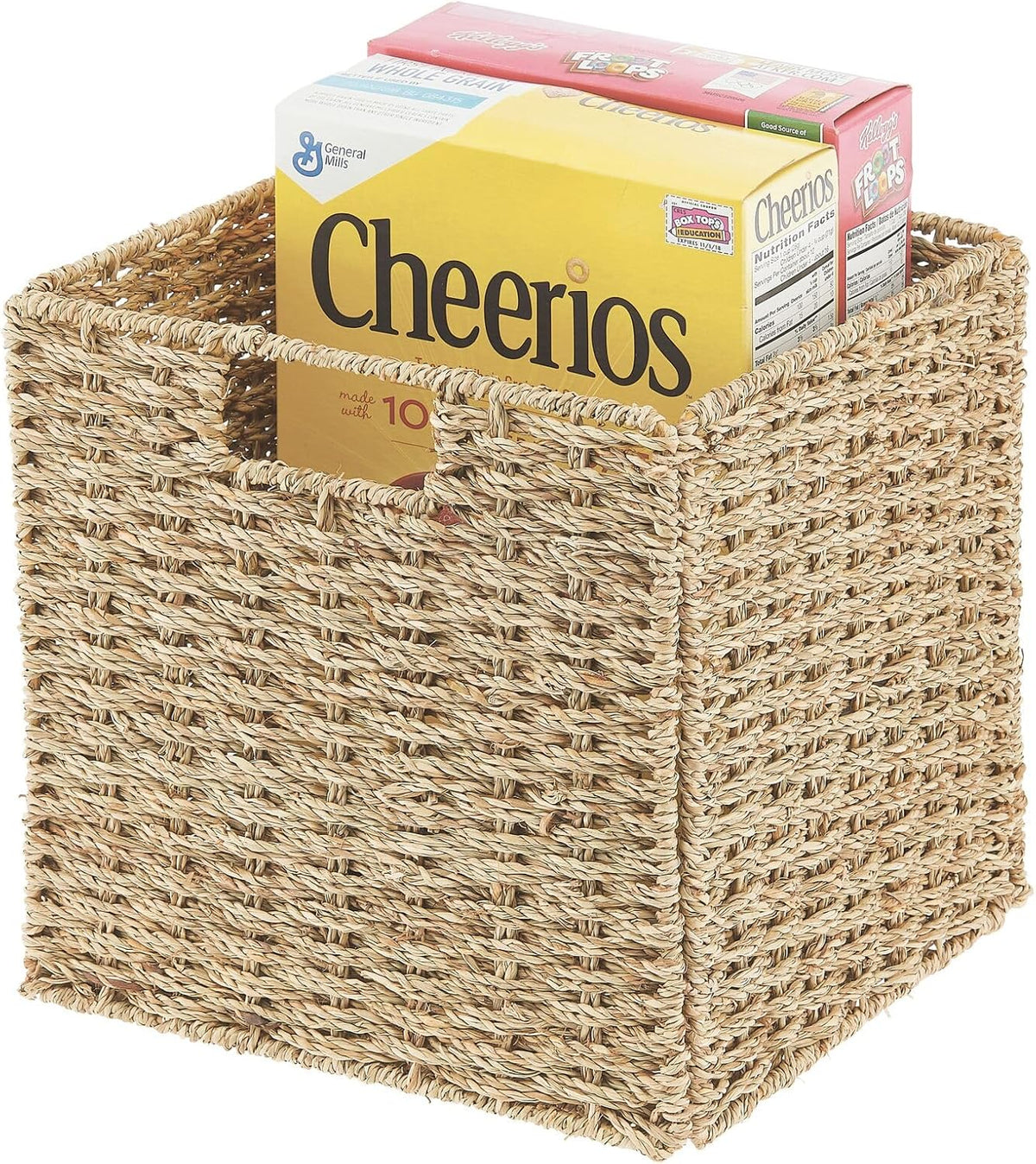 Seagrass Woven Cube Basket Organizer with Handles - 4 Pack - Natural/Tan E888748