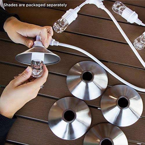Classic LED Cafe Lights 12 Bulbs 24 ft. White Cord and 12 Stainless Steel Cage Shades A22509