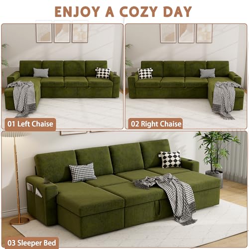 103" L-Shaped Sleeper Sofa Bed with Storage Chaise L436823