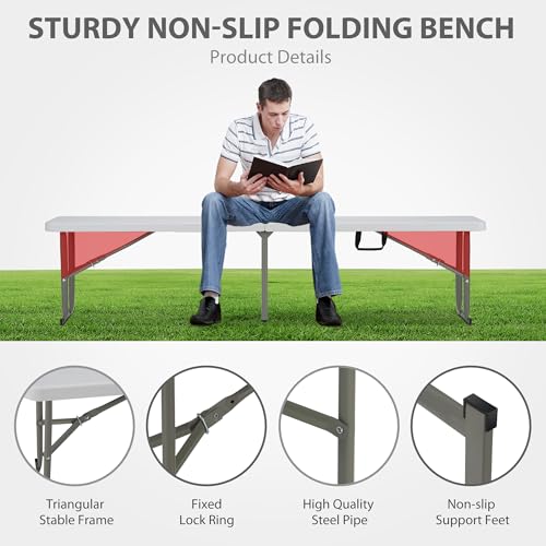 6ft Plastic Folding Bench with Carrying Handle & Lock, 2 Pack I6840