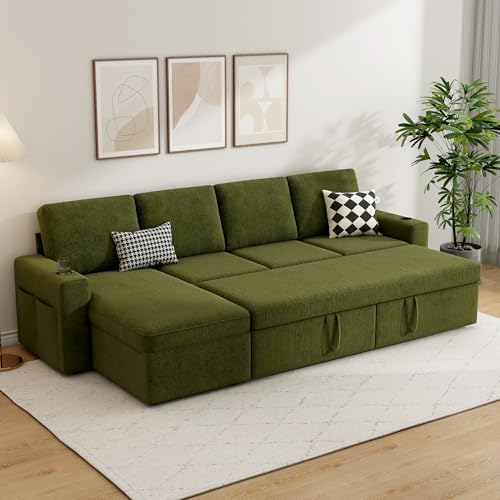 103" L-Shaped Sleeper Sofa Bed with Storage Chaise L436823