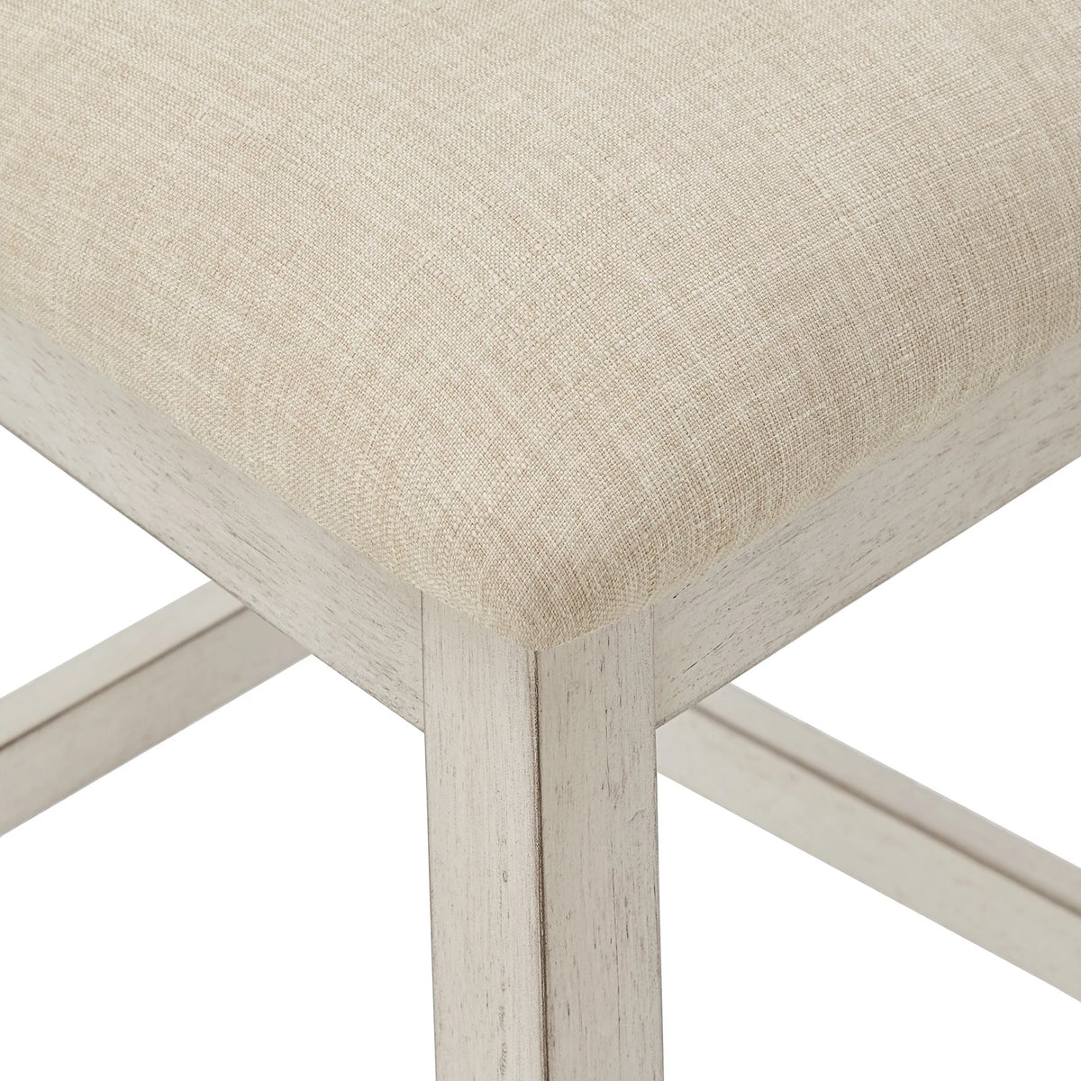 Antique White Beige Linen Counter Height Chair Set of 2 N9110