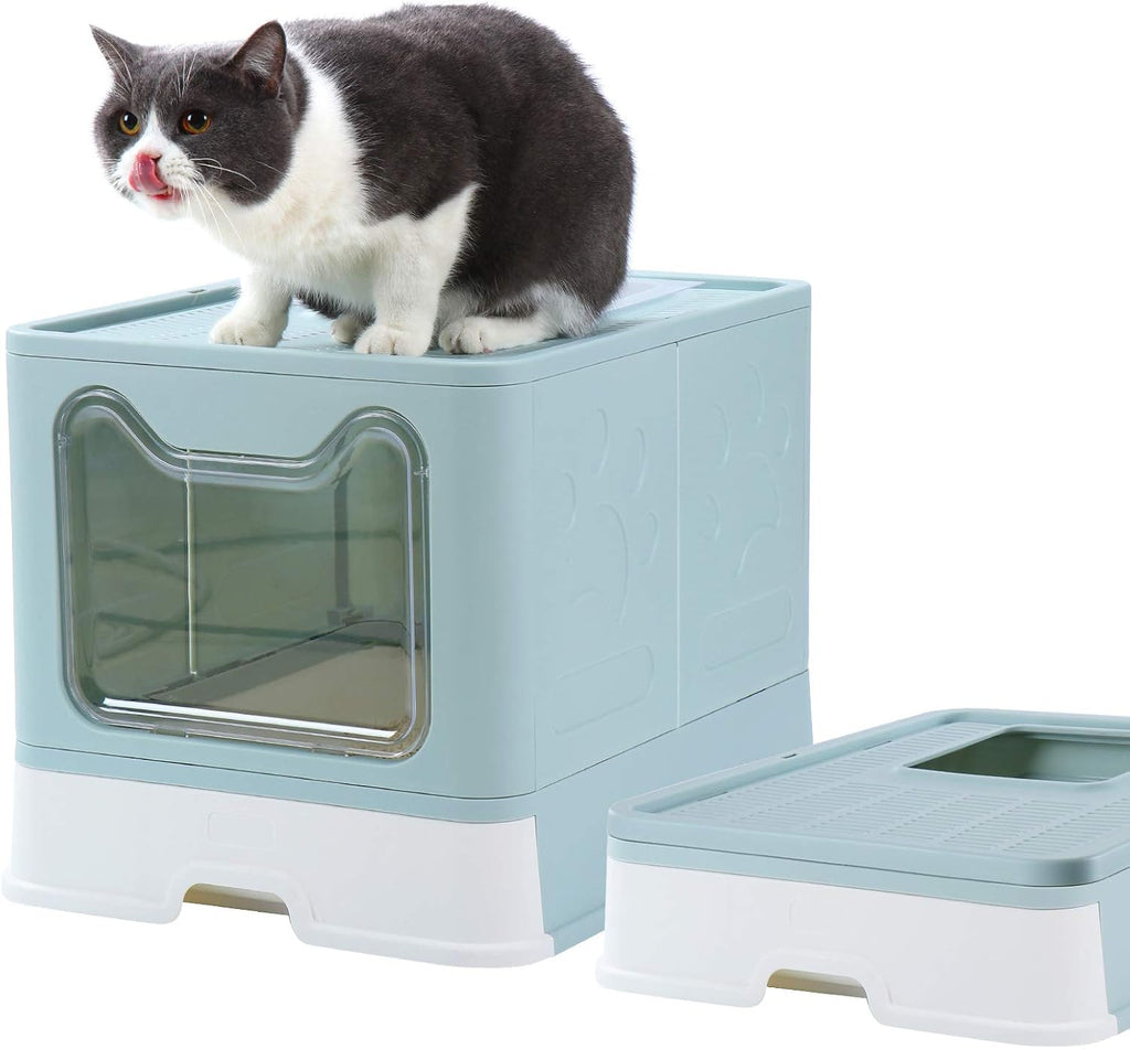 Enclosed Litter Box Large, Foldable Top Entrance Cat Litter Box with Lid, High Sided Litter Box Pack of 2 R626531