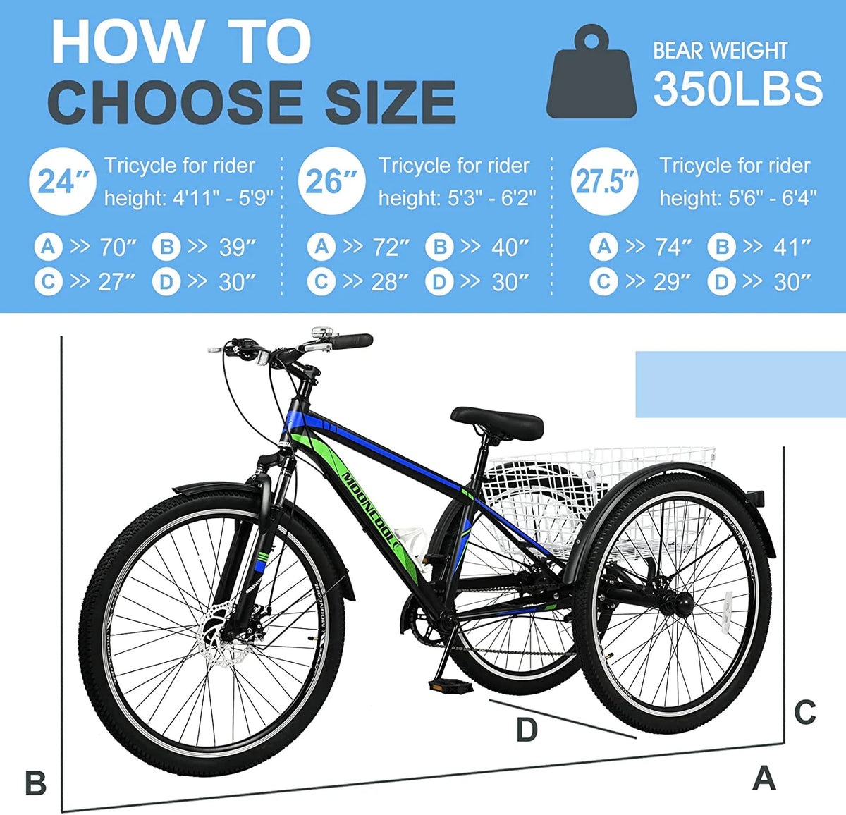 Adult 7 Speed Three Wheel Tricycle with Large Basket X9877