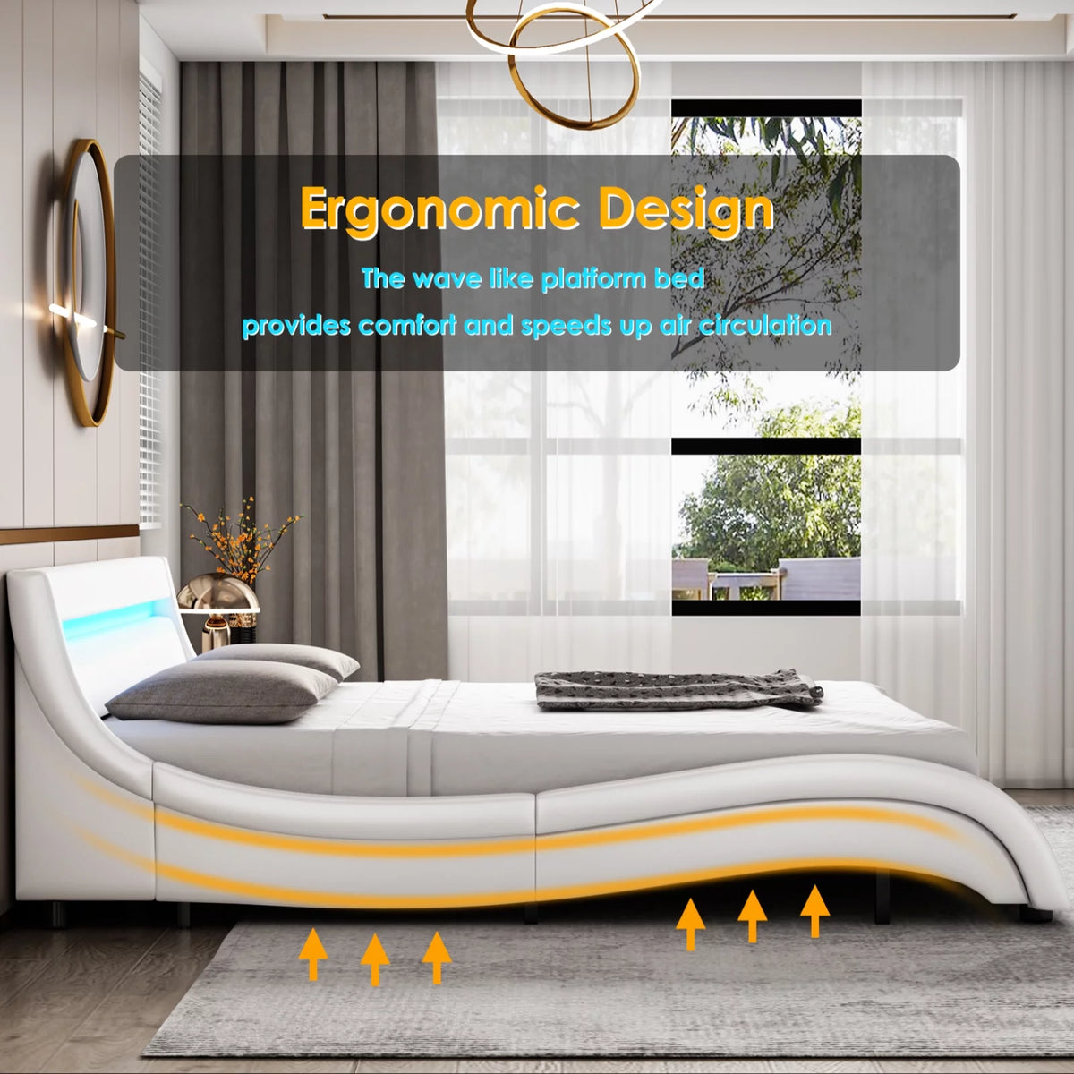 White Queen Size LED Platform Bed Frame C9755