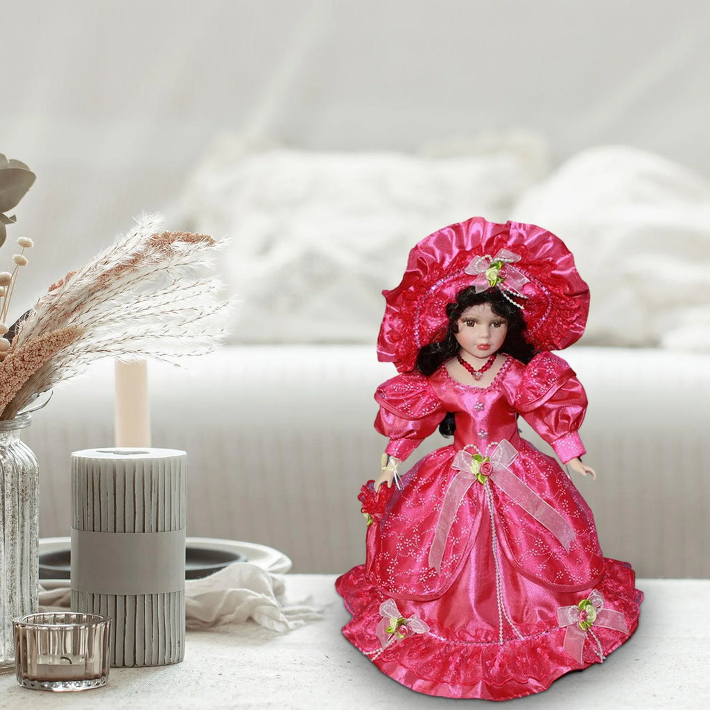 Pink Ceramic Dollhouse Lady with Dress S79579