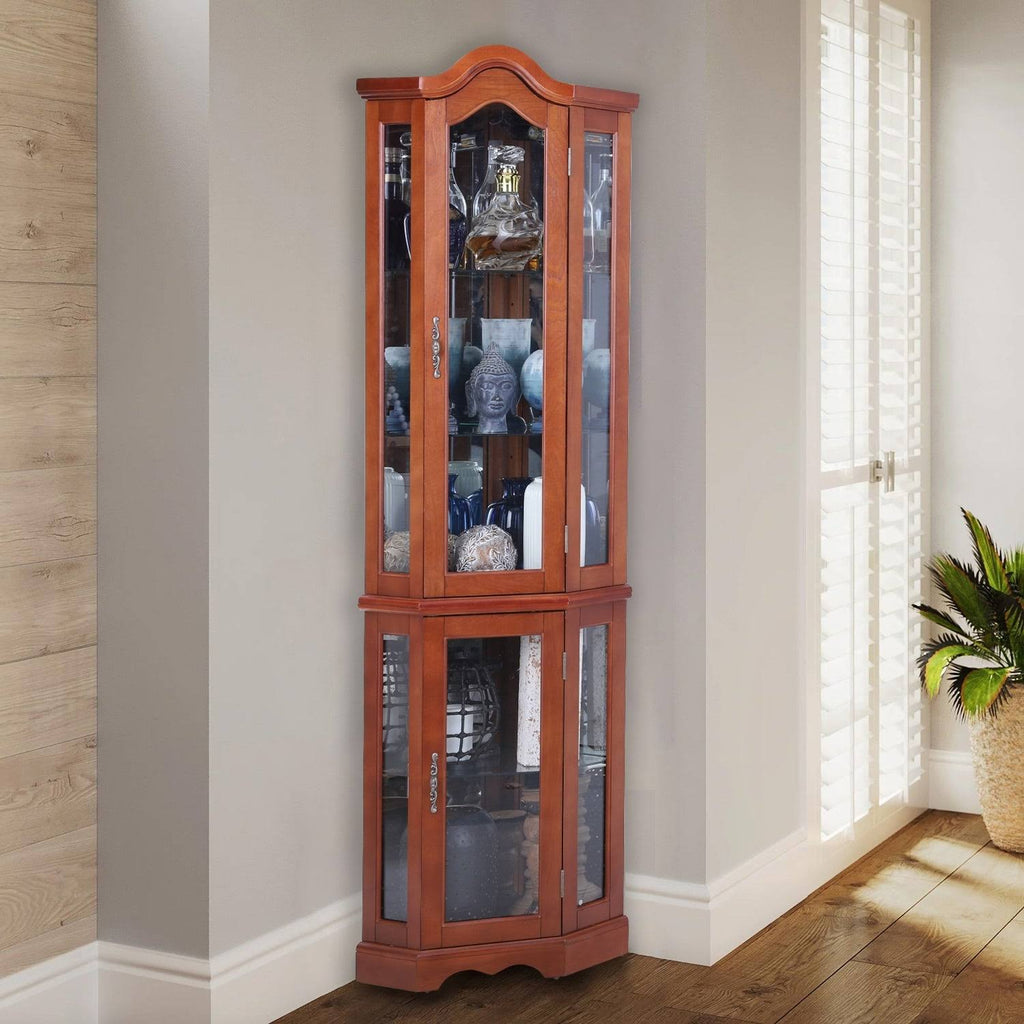Brown Lighted Corner Curio Display Cabinet K274528