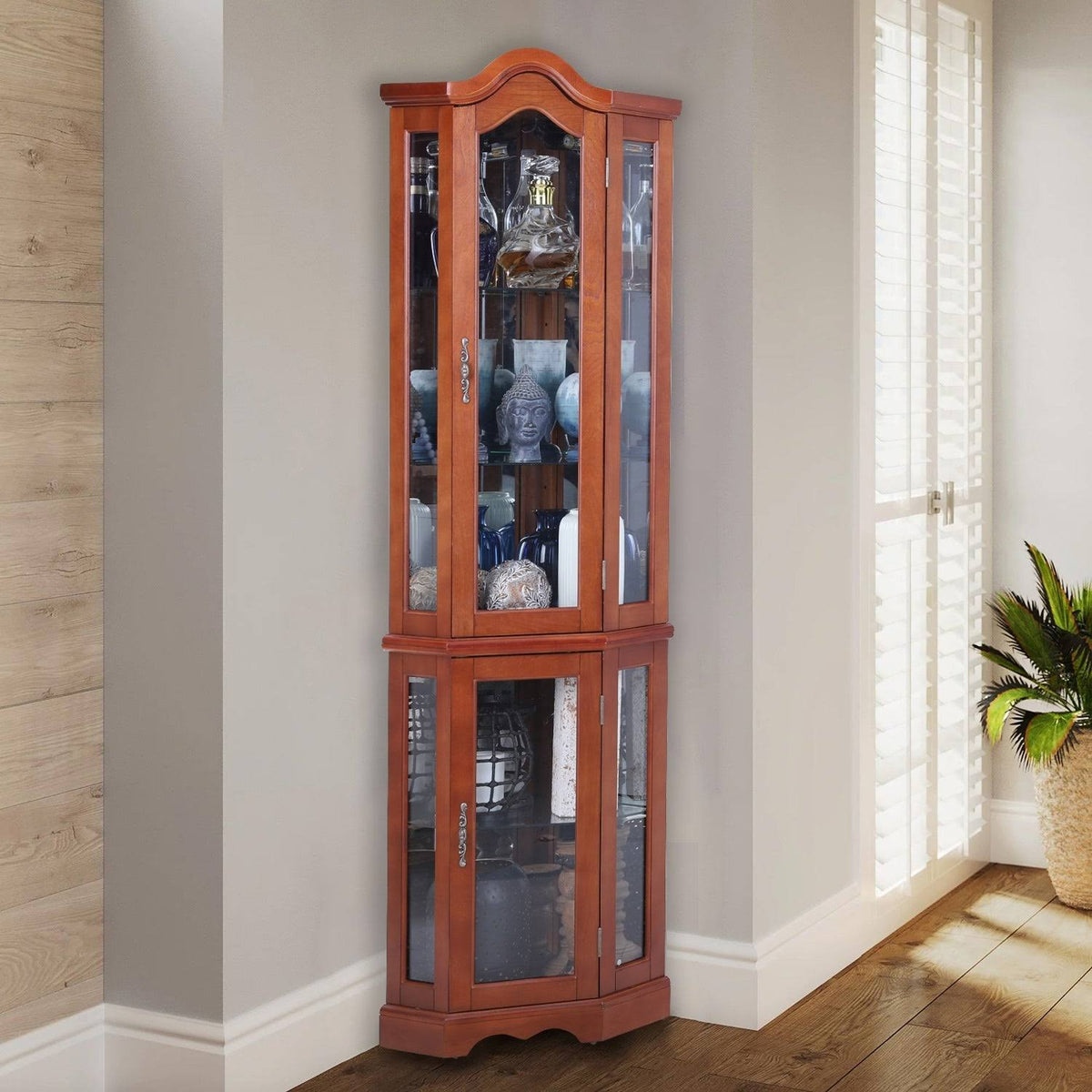 Brown Lighted Corner Curio Display Cabinet K274528