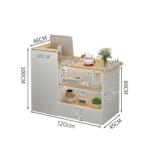 White Grey Wooden Cashier Counter with Storage Space B86752
