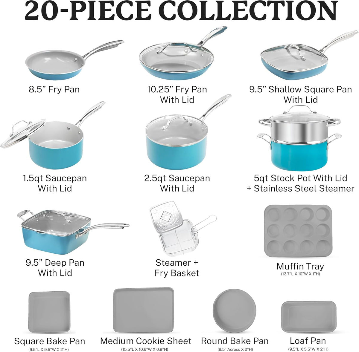 20 Piece Nonstick Ceramic Cookware Set N344838