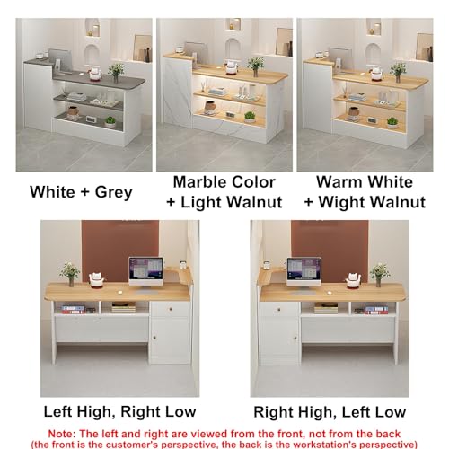 White Grey Wooden Cashier Counter with Storage Space B86752