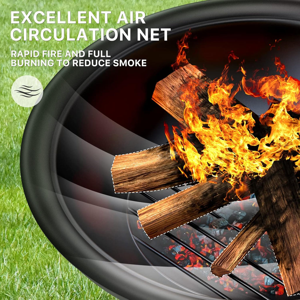 22in Cast Iron Wood Burning Fire Pit with Cooking Grill V353934