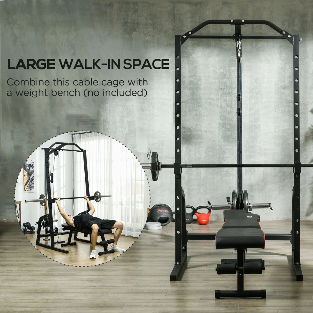 Power Cage with Pulley System Squat Rack Pull up Stand M78212